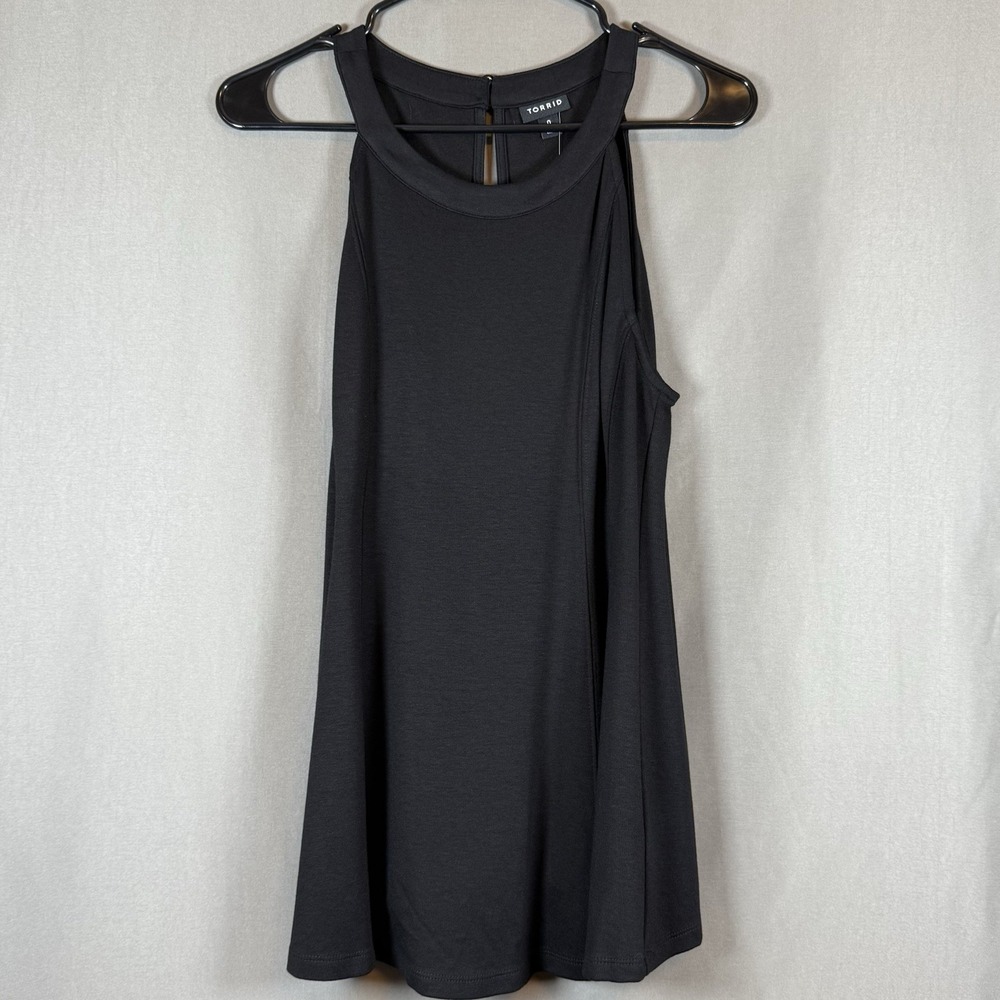 Torrid Black Ponte Knit Hi Neck Fit Flare Goddess Tank Top Goth Skater NWT Large